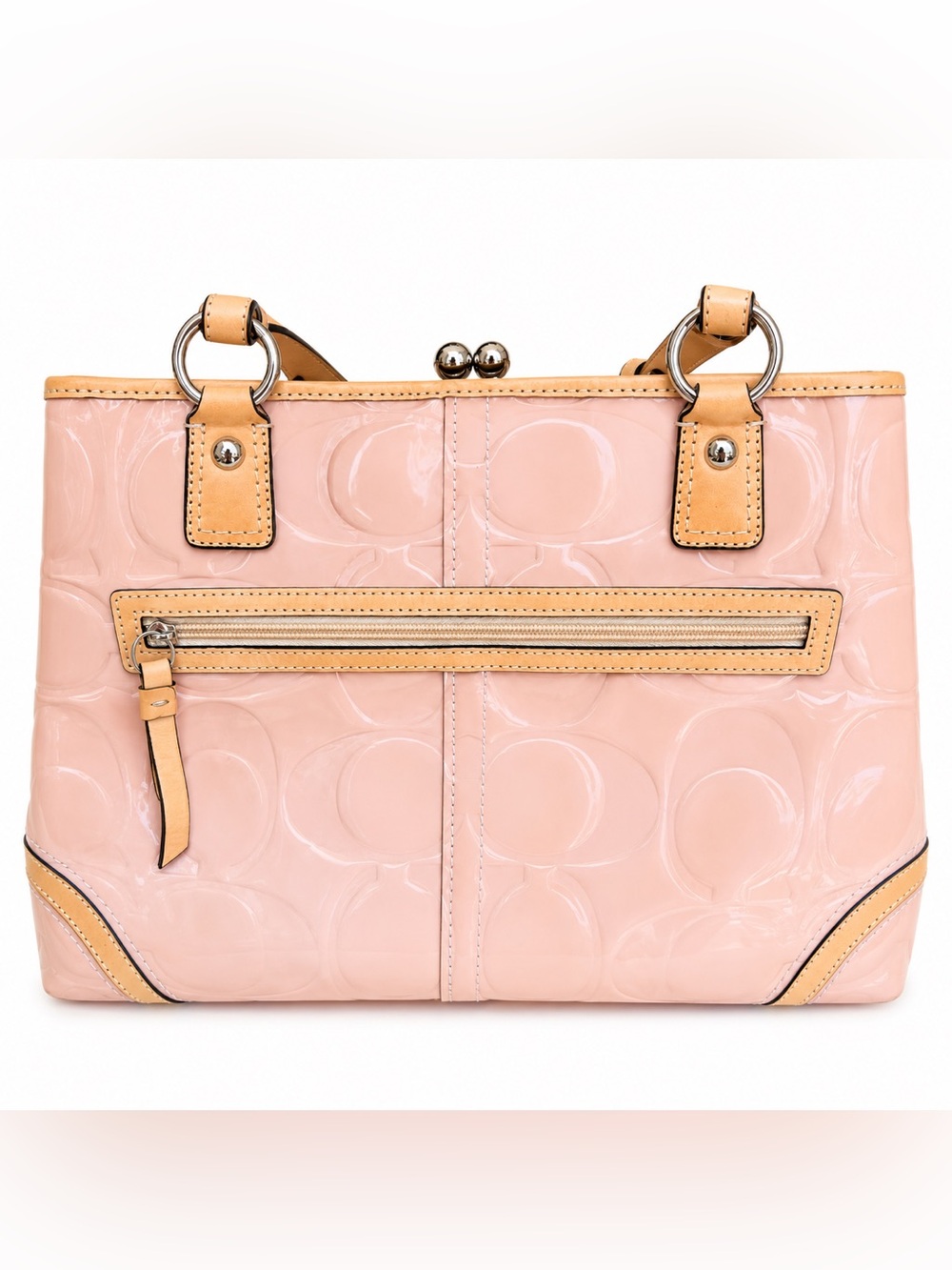 Coach Pink Patent Leather Tote Bag Large Signature Satchel - Picture 6 of 6